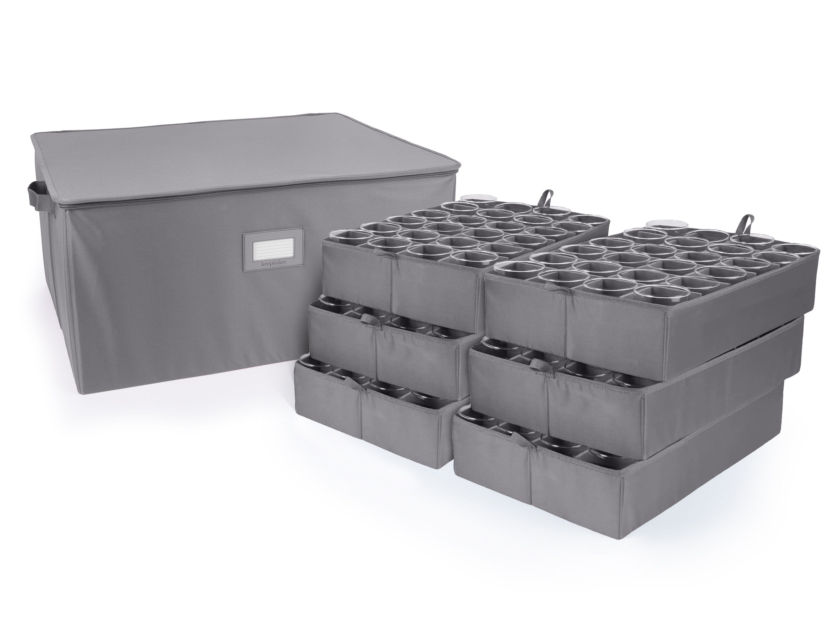 Adjustable Glassware Storage Box - 26W x 19.5D x 12.5H, Premium Polyester, 3-Year Warranty - Keepsakes, Graphite