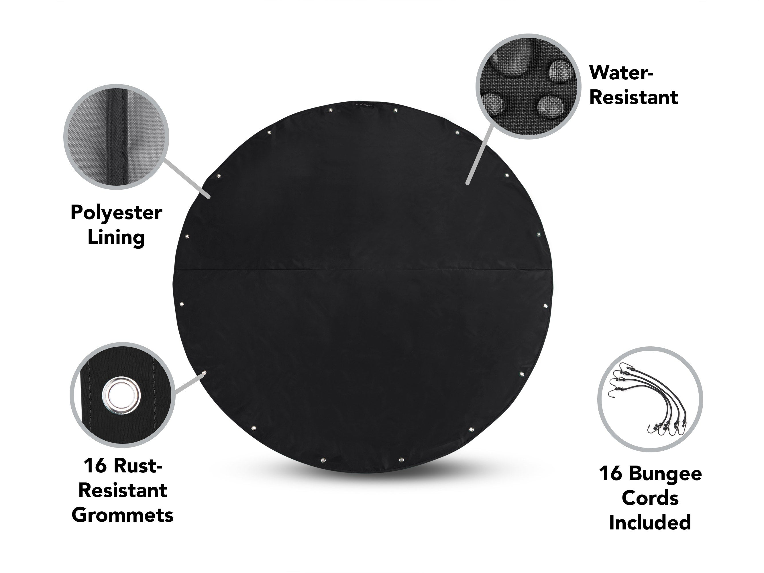 Custom Round Tarp - Weatherproof, Heavy-Duty Vinyl, Reinforced Grommets, 2-Year Warranty - Classic, Black