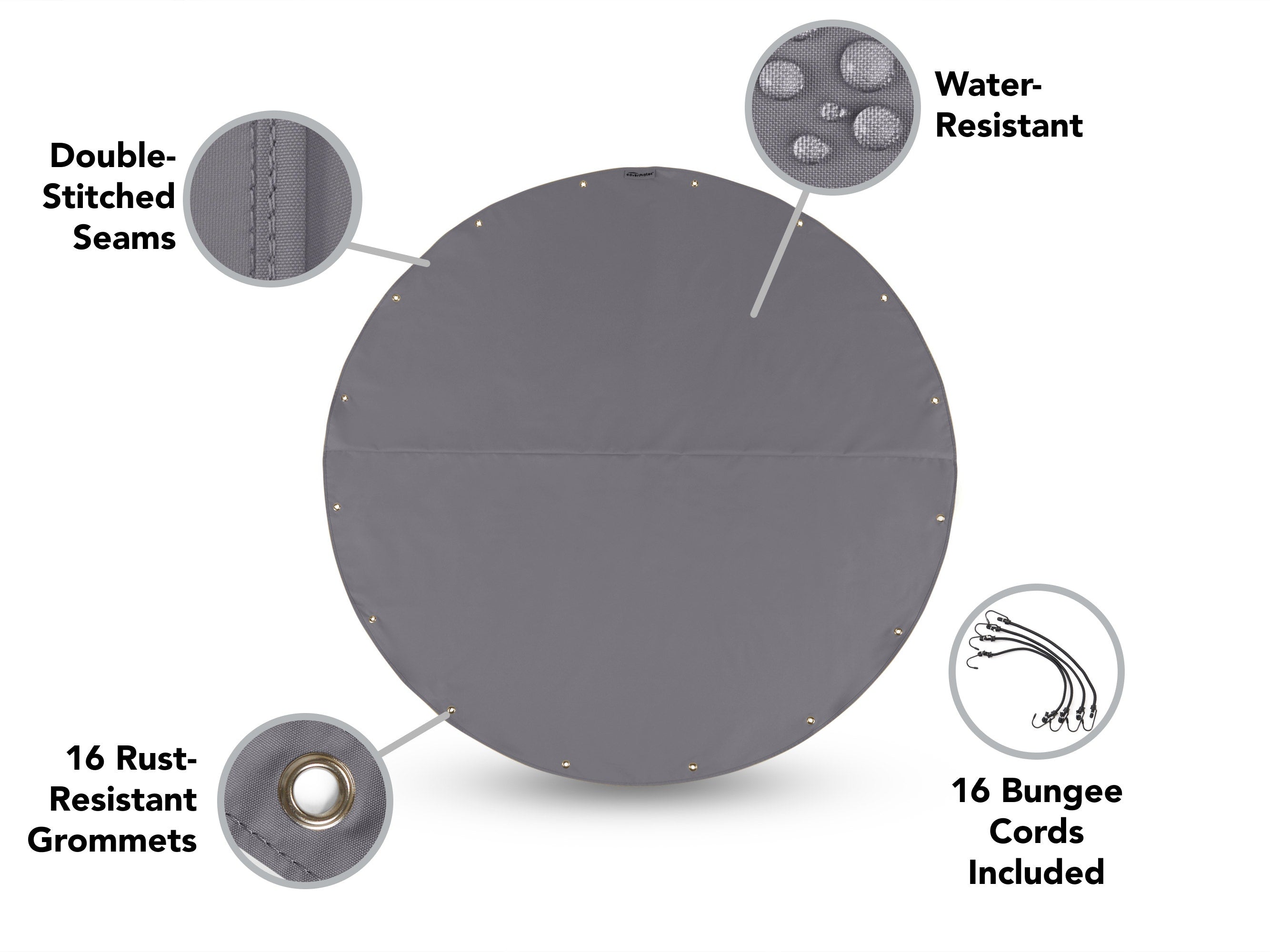 Custom Round Tarp - Weatherproof, Lightweight Polyester, Reinforced Grommets, 3-Year Warranty - Elite, Charcoal