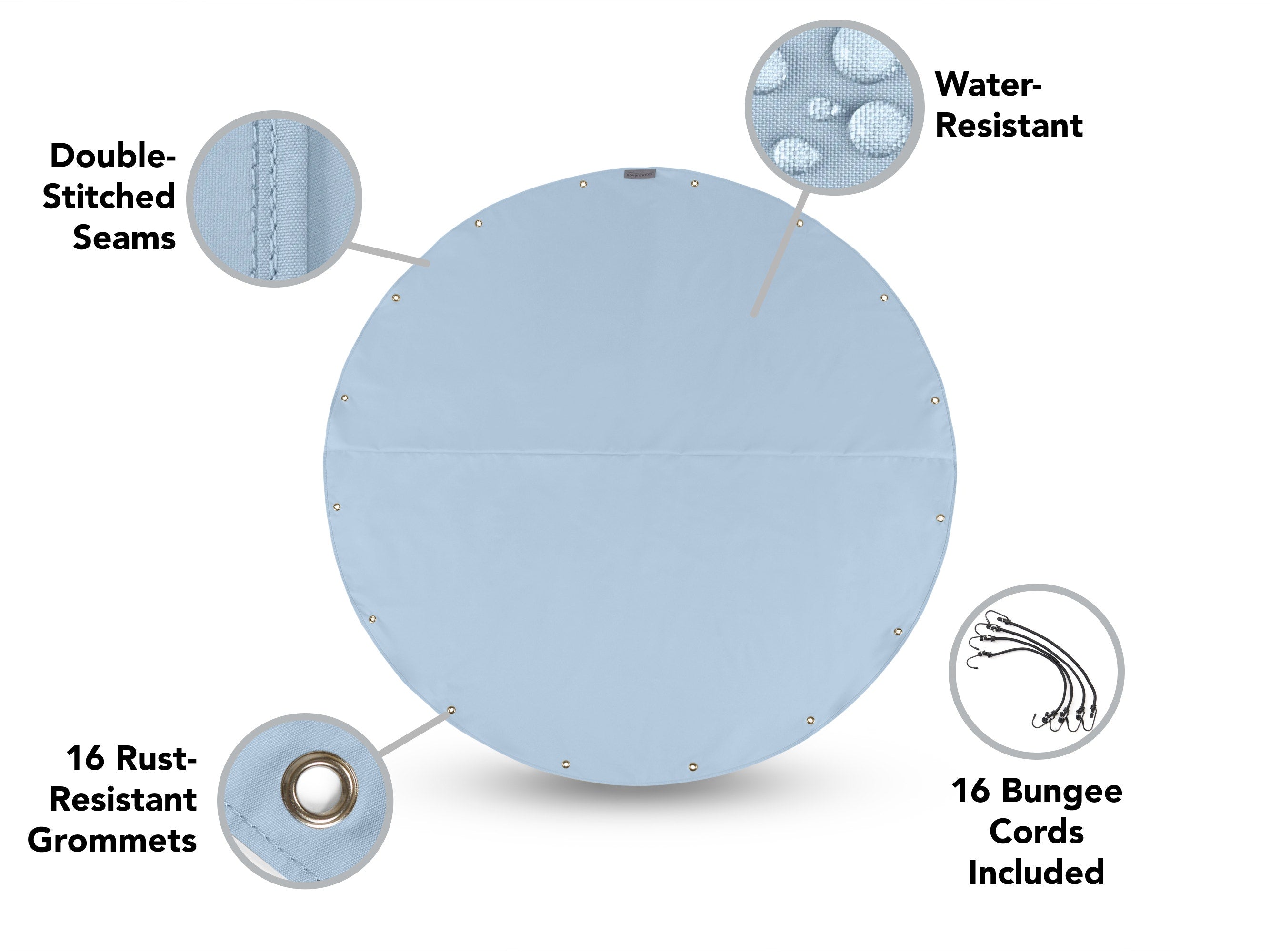 circular tarp Custom Round Garbage Cover - Weatherproof, Lightweight Polyester, Reinforced Grommets, 3-Year Warranty - Elite, Sky Blue