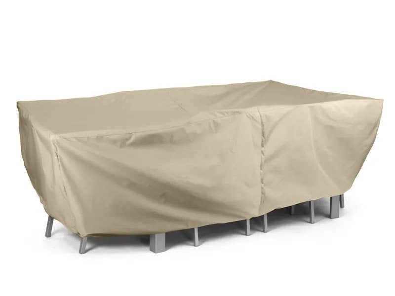 island umbrella patio furniture covers Custom Square/Rectangular Patio Table/Chair Set Cover with Umbrella Hole - Weatherproof, 3 Yr Warranty - Elite, Khaki