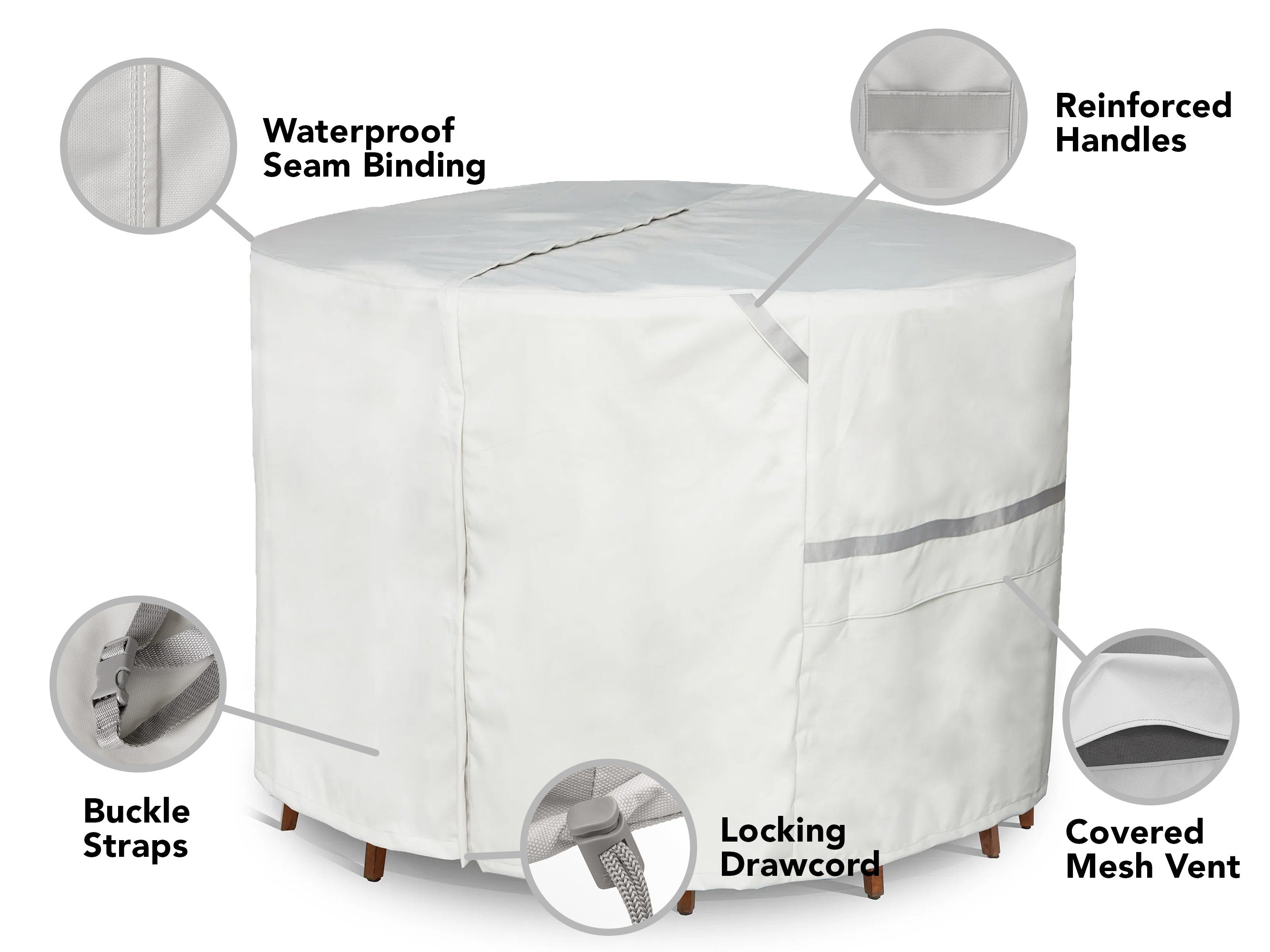 large round patio cover set adapted for umbrella SunPatio Outdoor Table and Chairs Round, Heavy Duty Waterproof Furniture Cover Large, All-Weather Protection Outdoor Furniture Cover Patio Furniture, 84" Dia x 30" H, Beige Designed to be tear 10' Round Sunbrella Cast Silver
