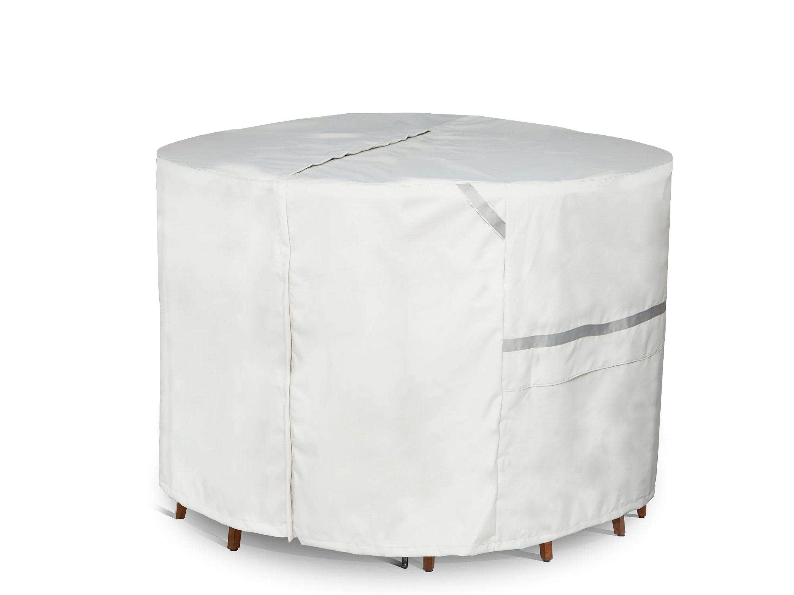 Custom Outdoor Round Table/Chair Set with Umbrella Hole Cover - Premium Polyester, Mildew Resistant - Prestige, Stone