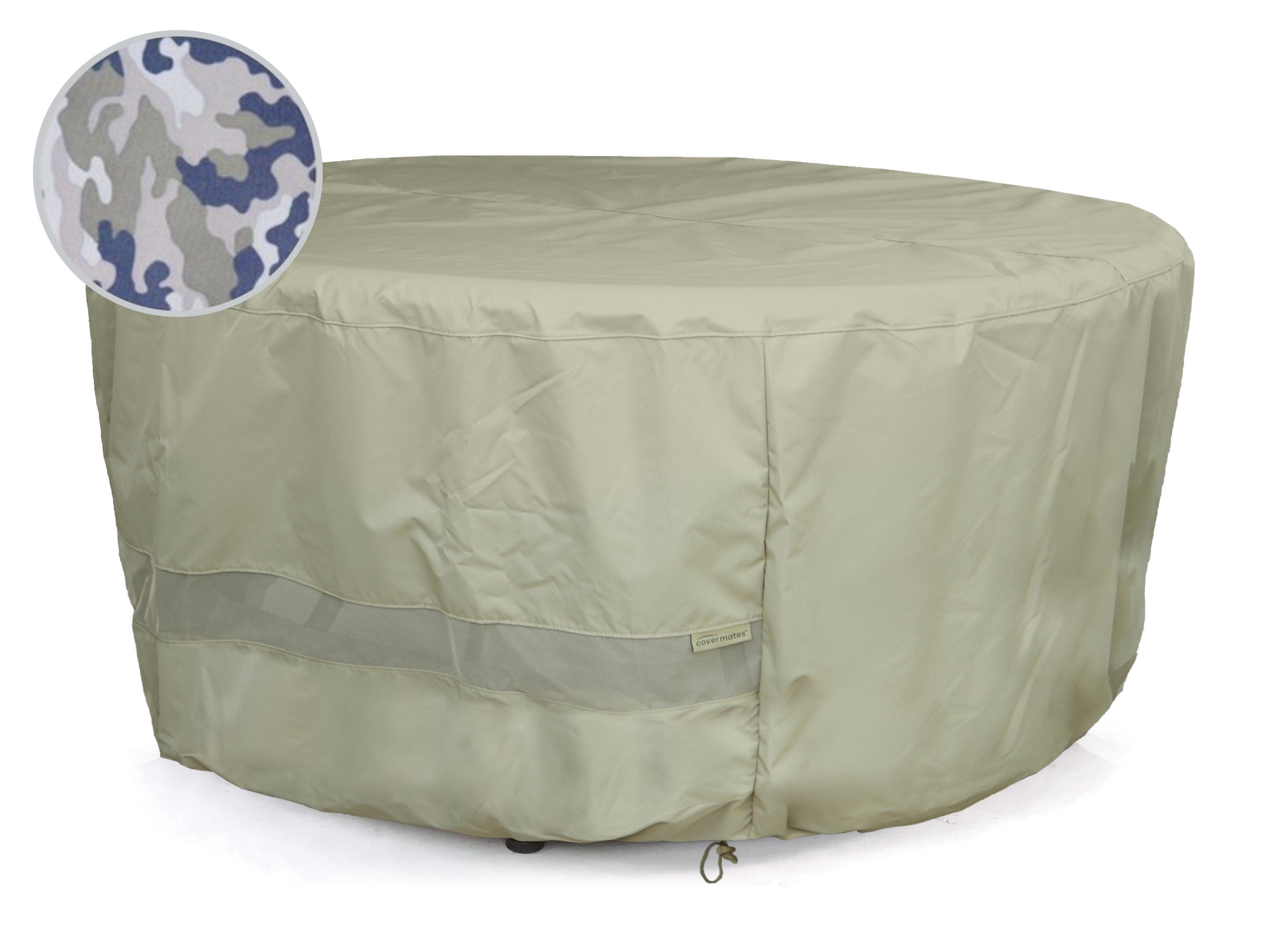 Custom Round Patio Table Cover with Umbrella Hole - Weatherproof, Mesh Vent, 3 Yr Warranty - Elite, Camo