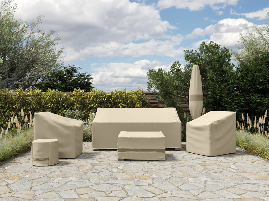 Custom Outdoor Patio Umbrella Cover - Water Resistant Polyester, UV Protection, 3-Yr Warranty - Elite, Khaki