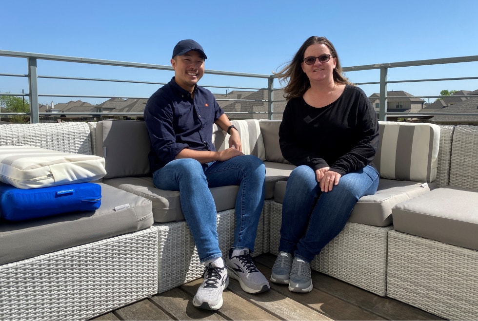 Coverstore design team sitting outside