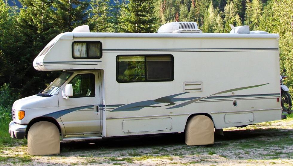 RV with tan tire covers