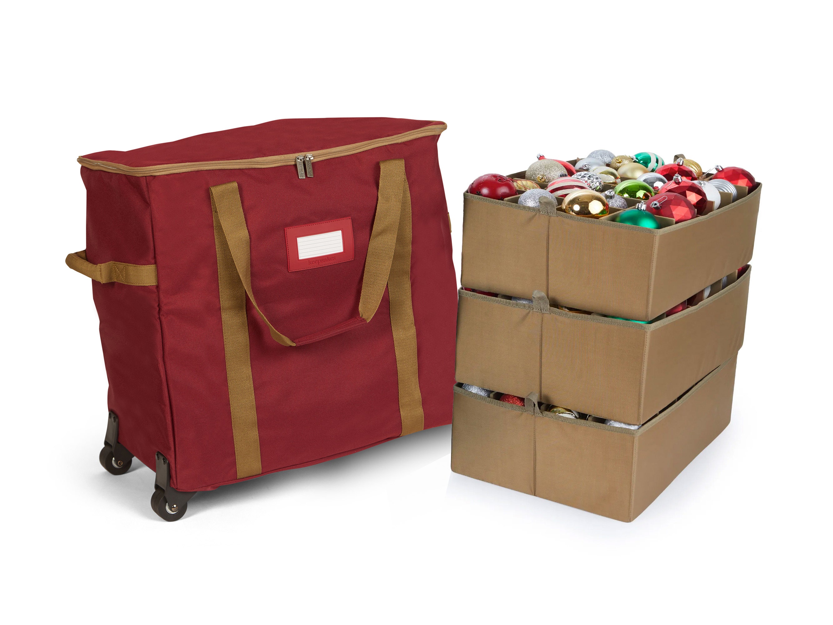 Rolling Adjustable Ornament Storage Bag - Up To 72 Tall Compartments - Keepsakes