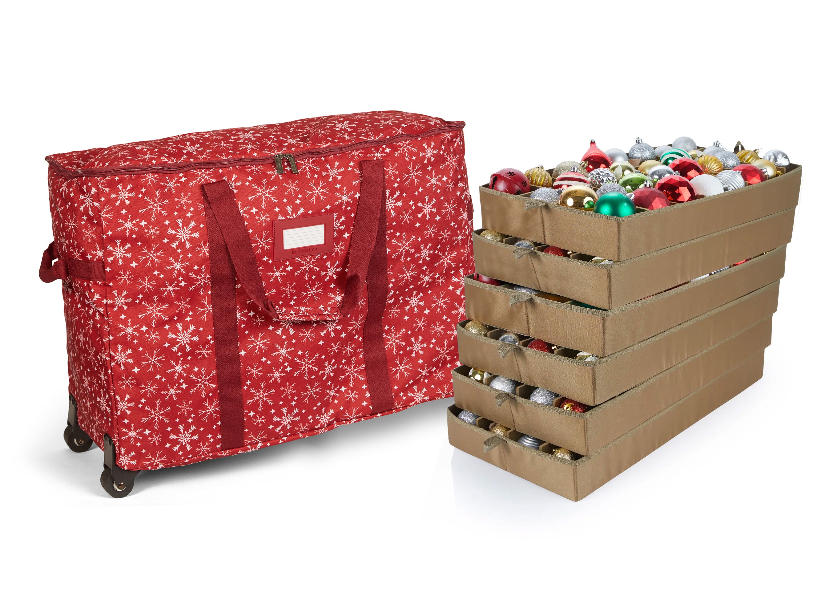 Rolling Adjustable Ornament Storage Bag - Up To 192 Short Compartments - Keepsakes