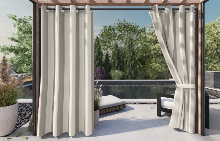 Outdoor curtains shading a backyard