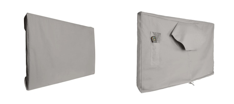 Front and back view of an outdoor full coverage TV cover