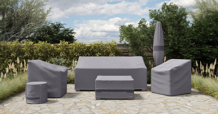 Set of patio furniture protected by Covermates outdoor covers