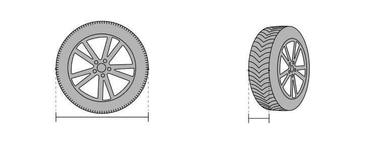 Line drawing of a tire