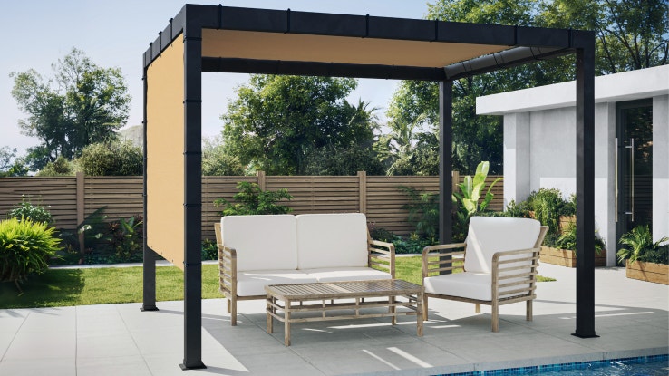 Pergola shade covers on a patio