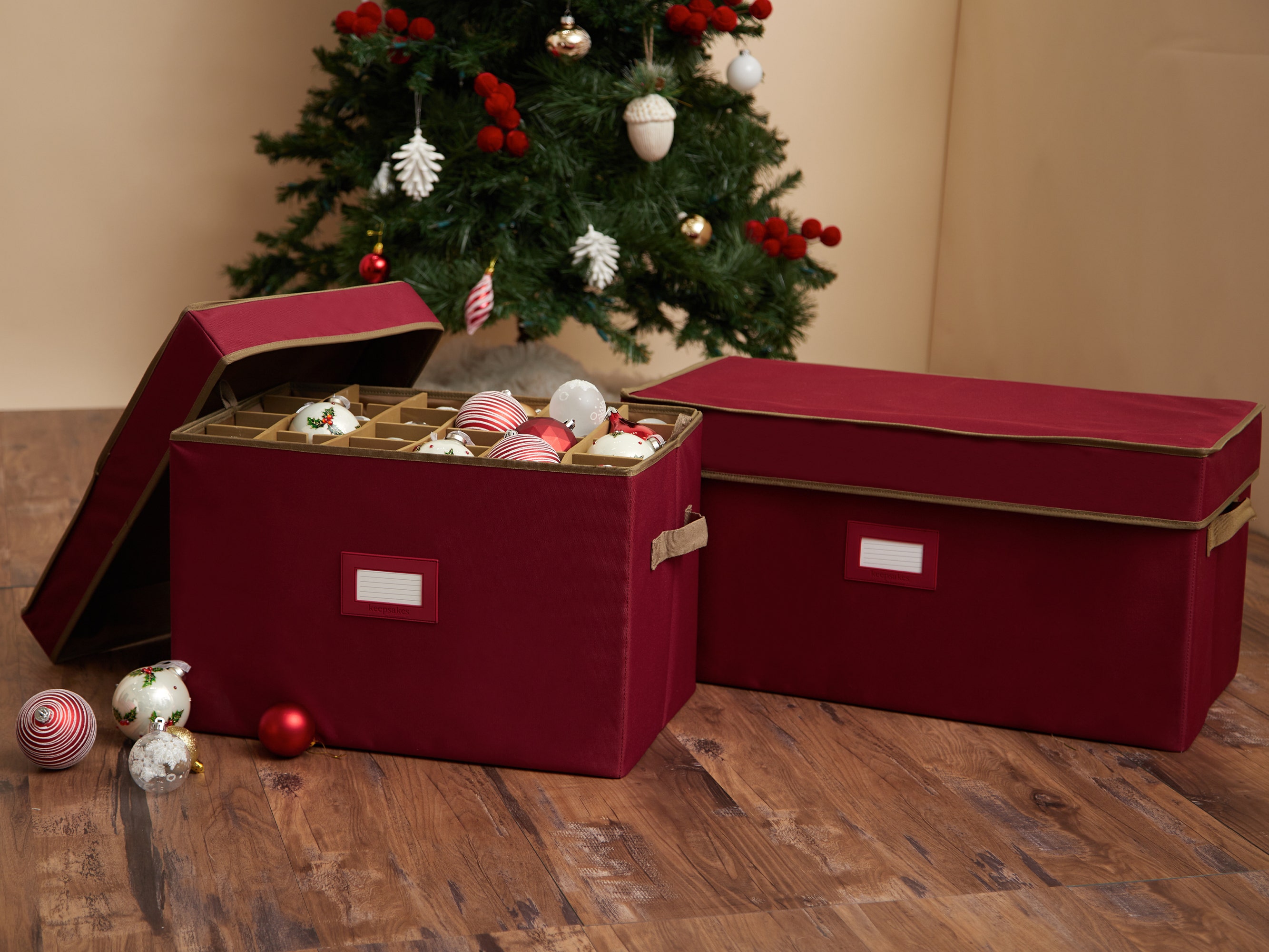 The Holiday Aisle Under Bed Christmas Ornament Storage Box Storage, Adjustable Dividers Stores Up to 128 Ornaments, Reinforced Handles for Easy Carry