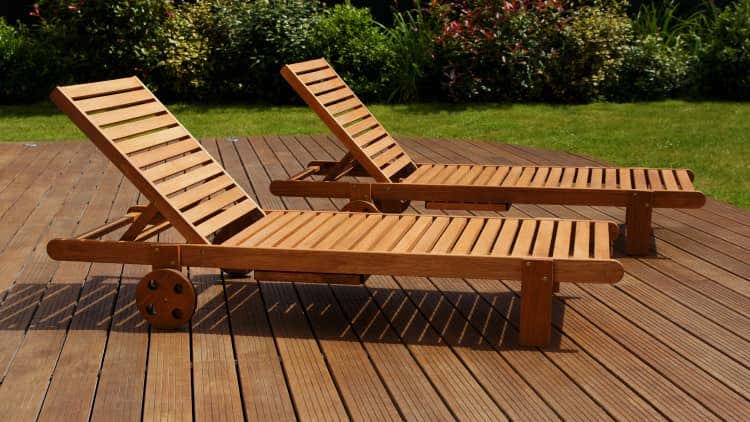 Outdoor teak chaise lounges