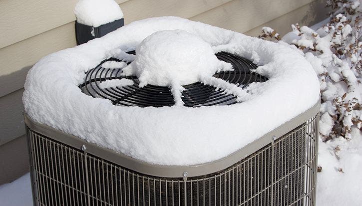 Outdoor Air Conditioner Covered With Snow