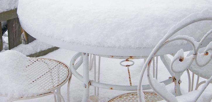 Wrought iron outdoor furniture is prone to rusting when left unprotected in winter.